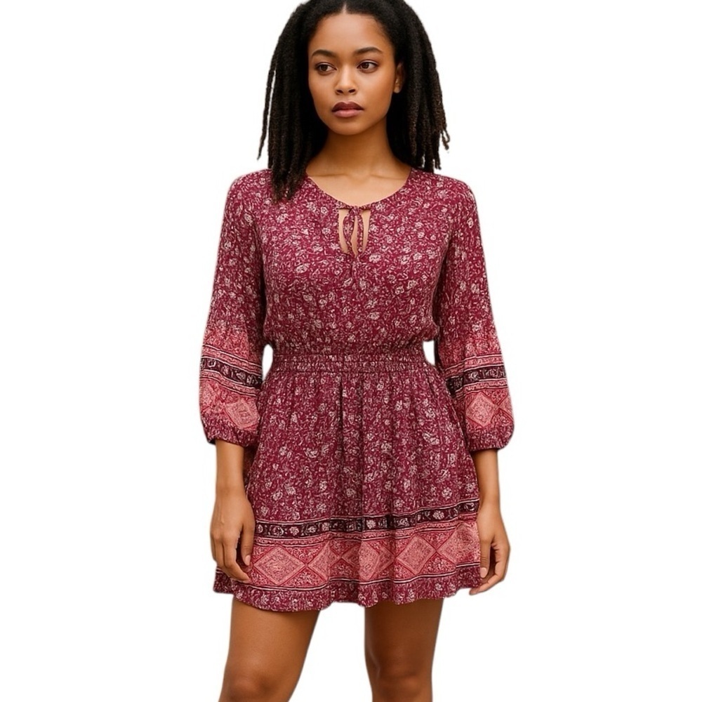 American Eagle Medium Boho Floral Long Sleeve Dress Elastic Waist